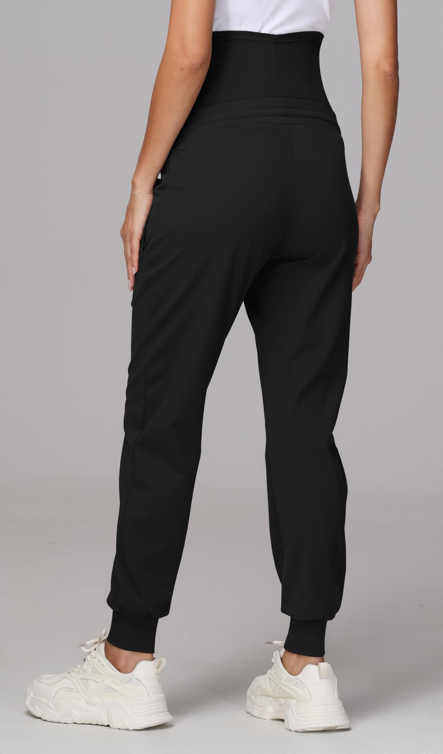 Pantalon de Grossesse Femme Taille Haute Pantalon Jogging Extensible Pantalons de Sport avec Poches et Cordon de Serrage