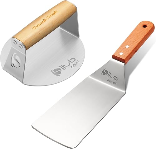 Burger Press Stainless Steel Smash Burger Press with Spatula, 6" Hamburger Smasher Tool, Hamburger Press Perfect for Meat Weight Press, Cooking, and Burger Smasher for Griddle5