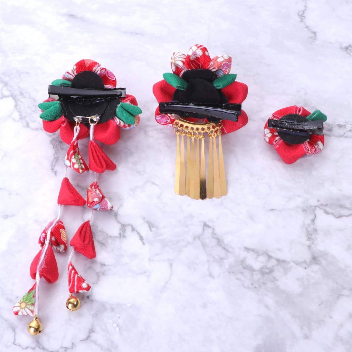 Lurrose 3pcs Japanese Kimono Flower Hair Clips Tassel Hair Hairpins Japanese Style Traditional Kimono Hair Barrettes Hair Accessories for Women (Red)
