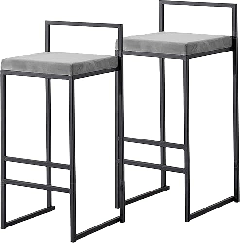 Miniatura 11 de Juego de 2 taburetes de bar giratorios de terciopelo con altura de mostrador, tapizados en gris, con respaldo para cocina, isla, pub, hogar, bar