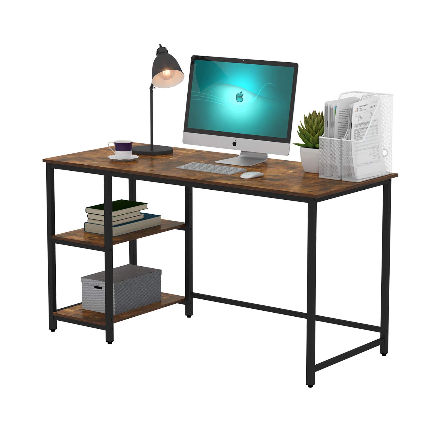 Buy Gadroad 55'' Computer Desk with 2 Open Adjustable Shelves on Right