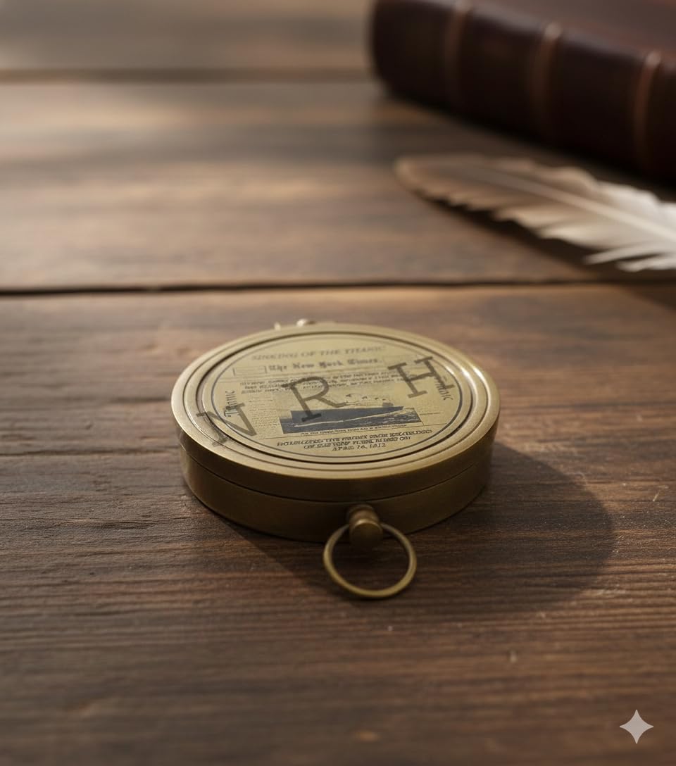 Brújula de Trabajo Vintage de latón con Grabado Titanic