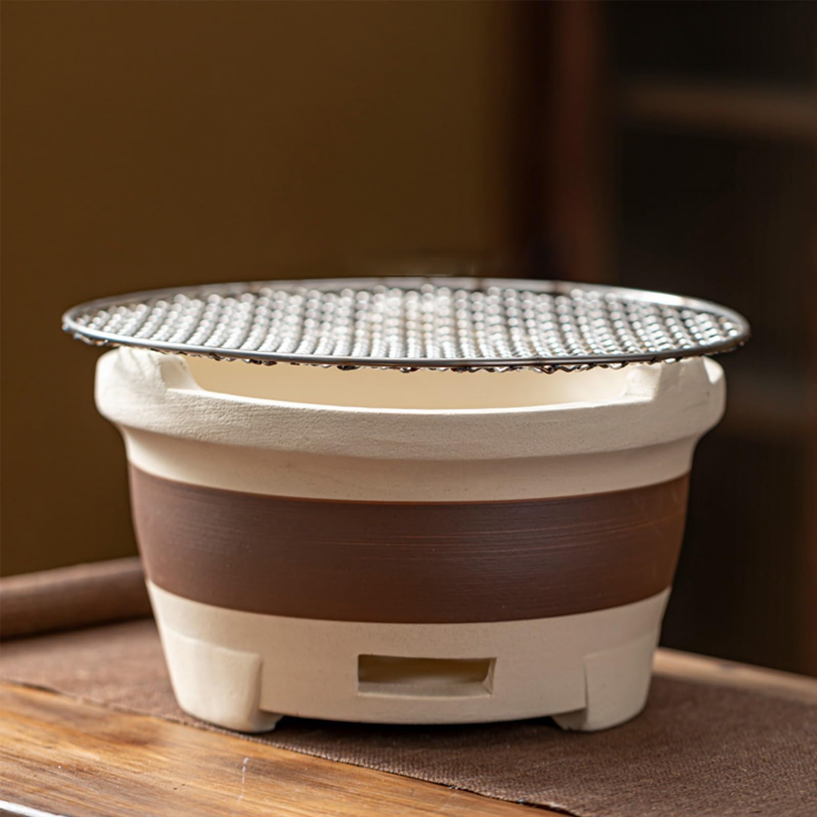 Przenośny piec na węgiel drzewny z gliny – klasyczny grill na kemping i do użytku na zewnątrz, 27 cm, akcesoria do grillowania stołowego, idealny na pikniki i tylne drzwi
