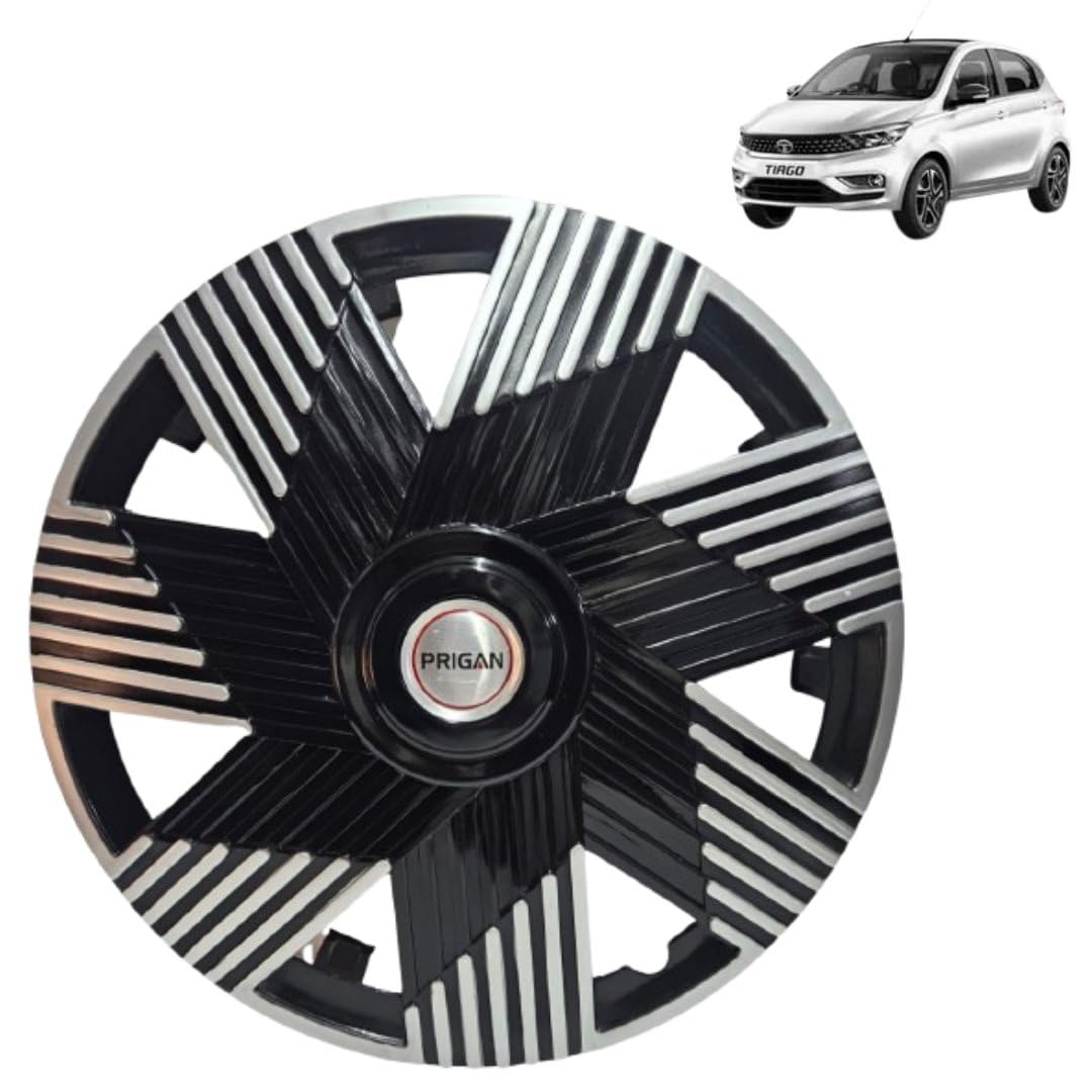 Prigan Wheel Cover for TATA Tiago Old 13 Inch Black Silver Wheel Cap (Available in 12,13,14,15,16 Inch) (Set of 4 Pcs) (Press Fitting) Model- Matrix Reverse-13-image-12