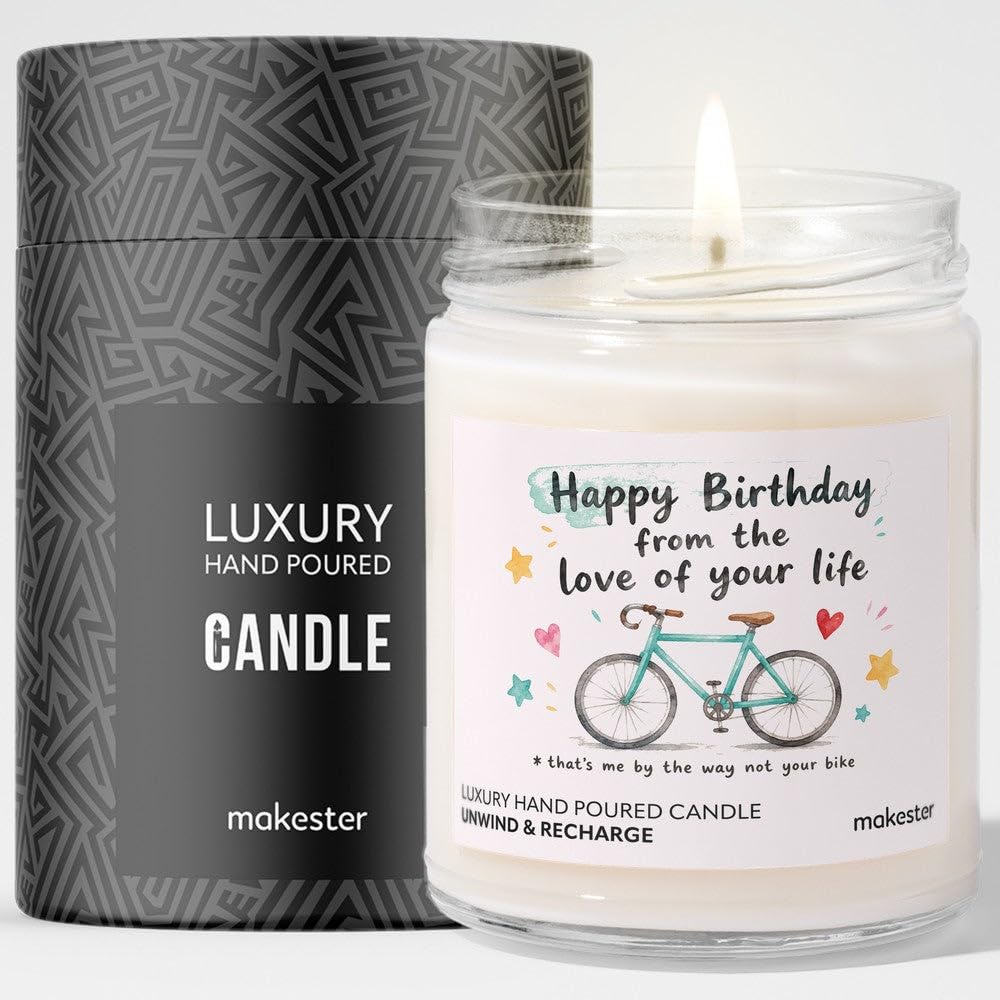 Birthday Gift for Bike Lover - Luxury Soy Wax Candle - Vanilla, Jasmine, Sugared Almond - Makester — image 1