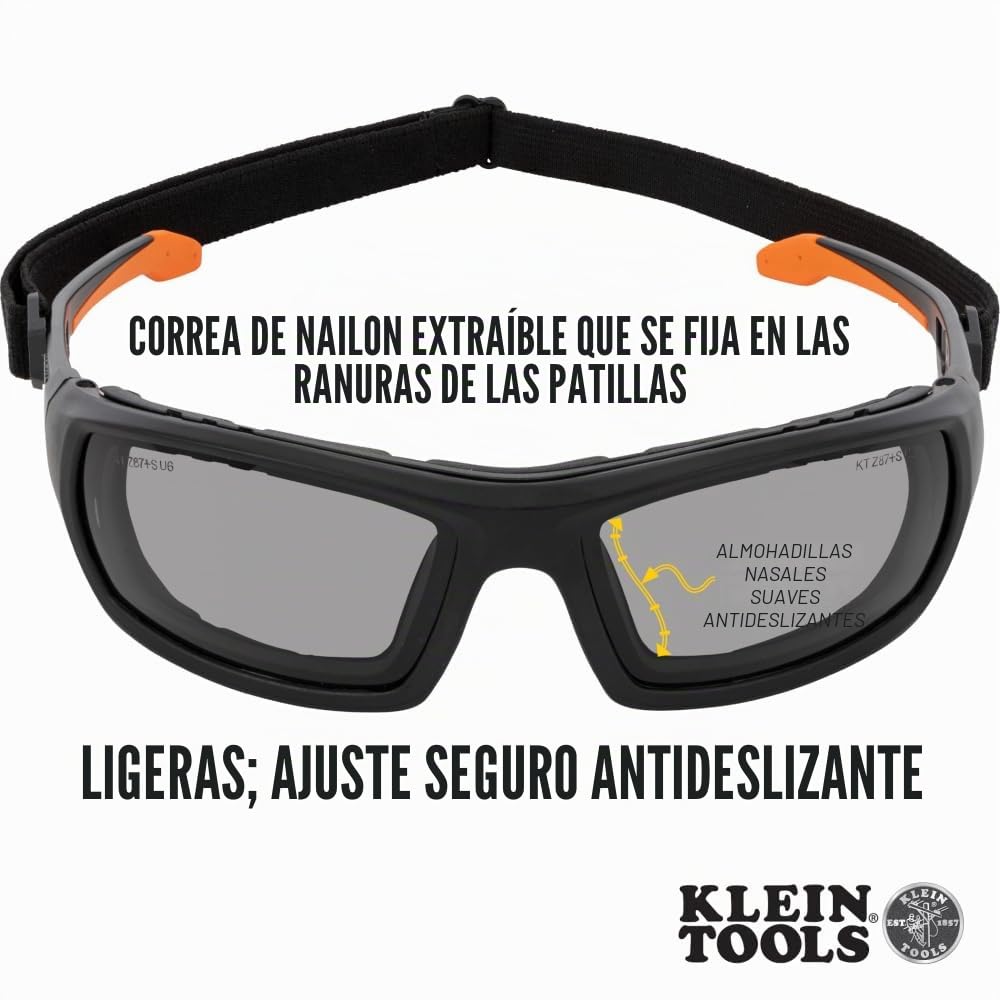 Klein Tools Gafas de seguridad 60471 ANSI Z87.1+ Pro Gafas de seguridad con junta de marco completo, lentes grises, protección UV, antivaho, resistentes a los arañazos