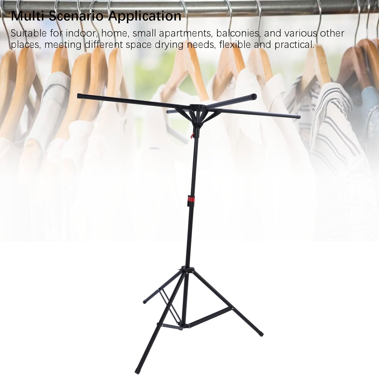 Tripod Clothes Drying Rack, Foldable Laundry Drying Rack with Carbon Steel Frame, Windproof Portable Indoor Floor Standing Clothes Rack for Apartment Balcony Home Use (Black)