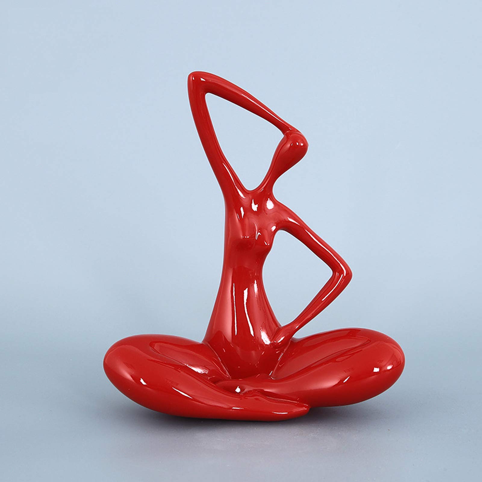 Donna Statua Scultura Moderna Design - Yoga Femmina Statuetta Decorative Casa Arredamento Casa Soprammobile Moderno in Resina per la Decorazione della Casa,Soggiorno,Regalo,Red C,Shiny