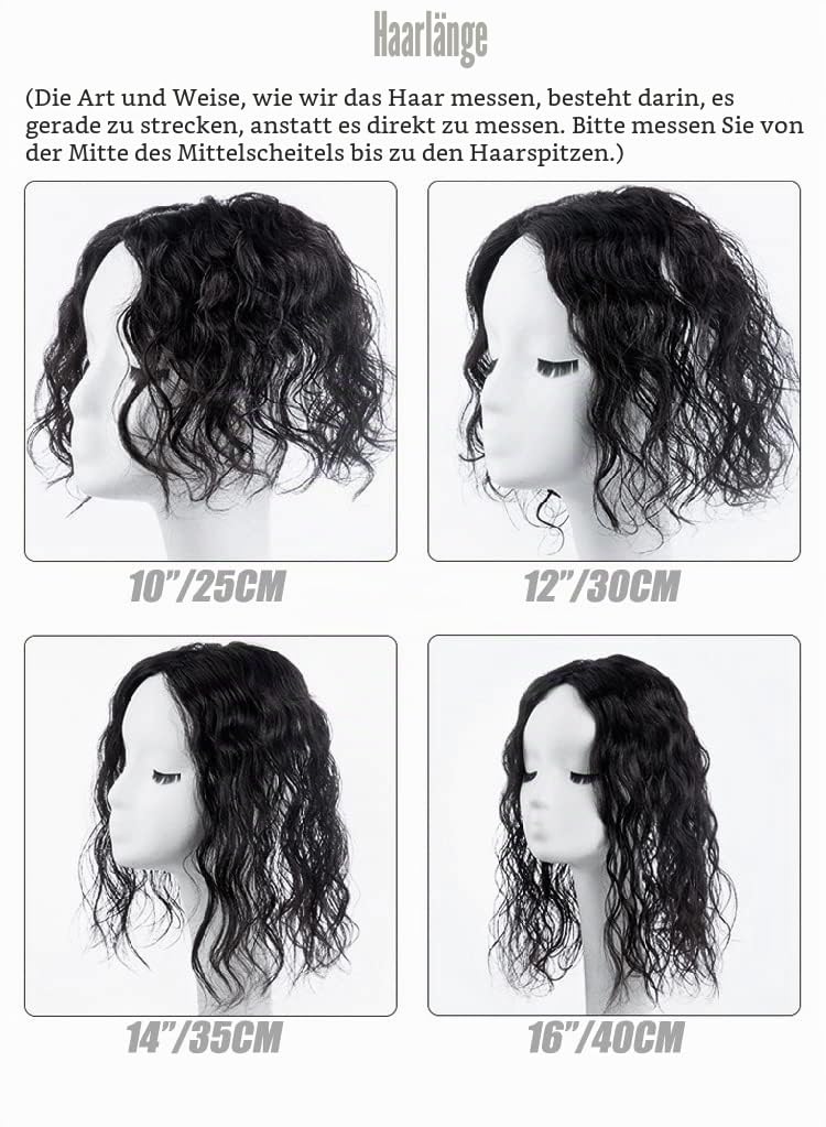 13 x 14 cm Seide oben Base Natürliches lockiges Echthaar Topper für Frauen mit dünner werdendem Haar, Frauen Toupet Clip in Wave Haarteil Topper Top Haarteil 25,4 cm Dunkelbraun