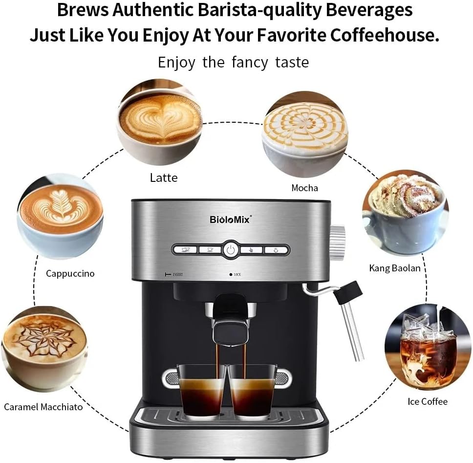 Biolomix CM6866 Espresso Machine brewing various coffee types