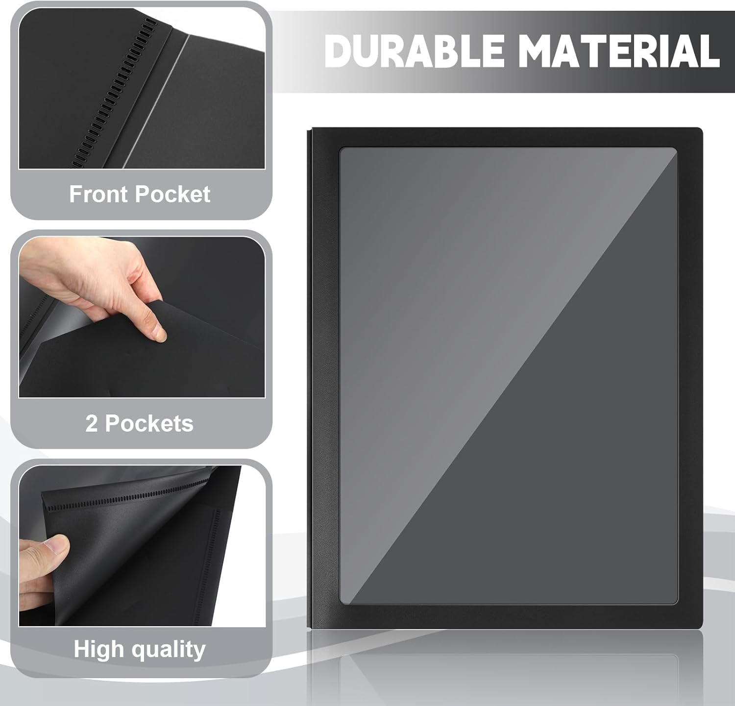 Teling 24 Pcs Plastic Folders with Front Clear Pockets and Business Card Holder 2 Pockets Folders for Letter Size Paper, School Office Financial Statements Supplies Nice Gift for School (Black)