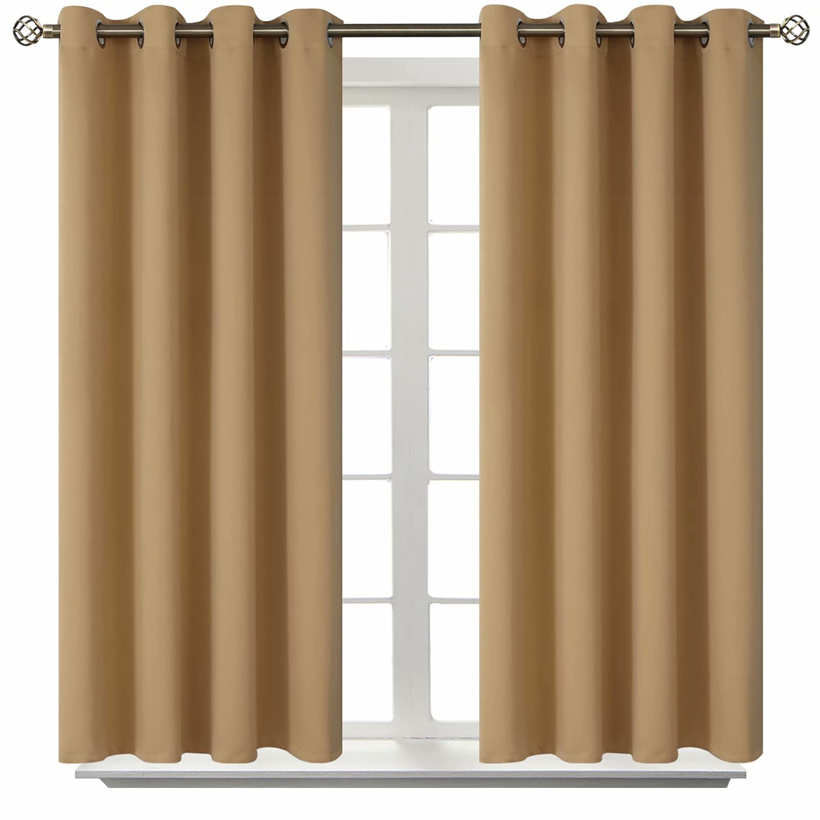 BGment Blackout Curtains for Living Room - Grommet Thermal Insulated Room Darkening Curtains for Bedroom, 2 Panels of 52 x 45 Inch, Khaki