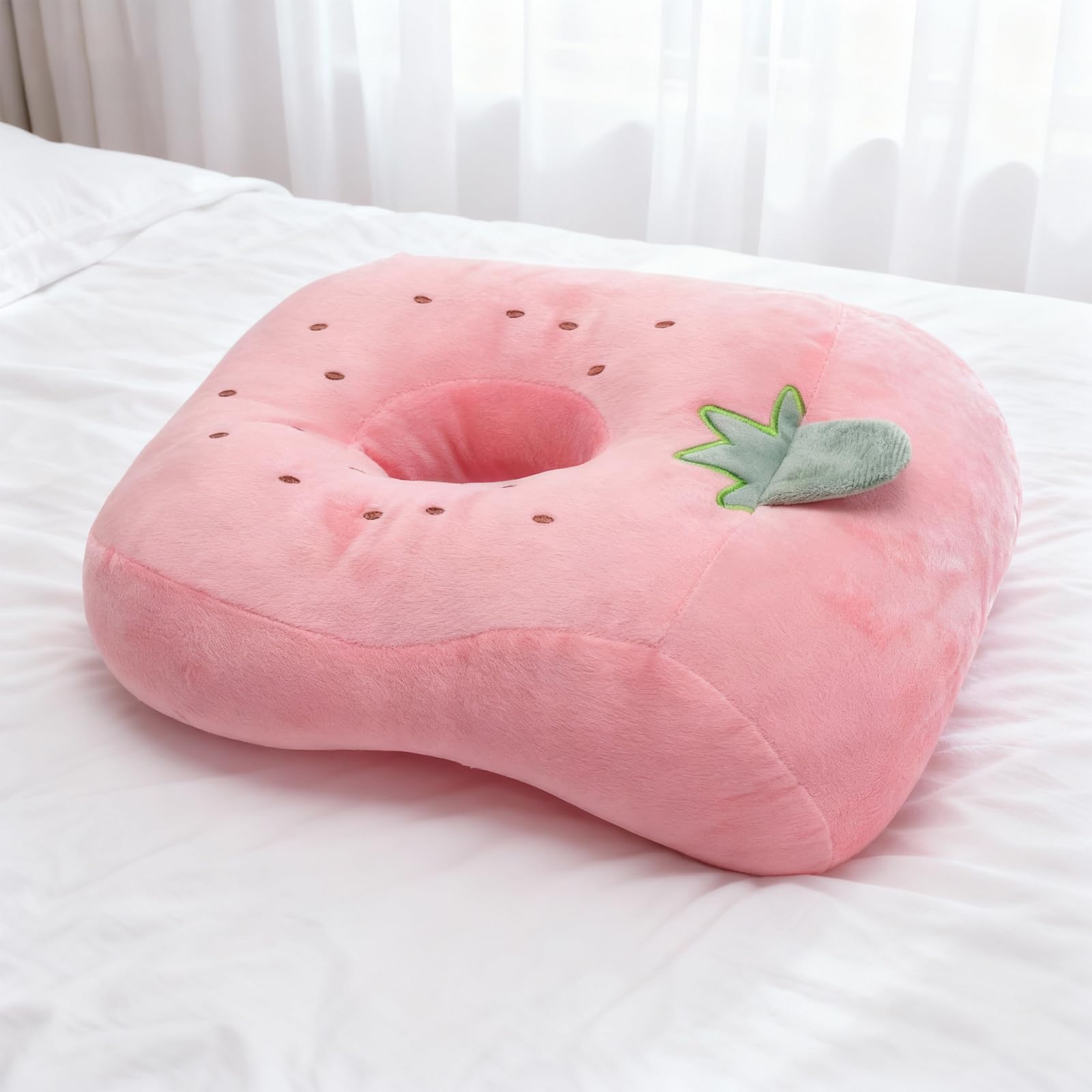 Poduszka do piercingu, poduszka z otworem, ergonomiczna poduszka pod kark, różowa, dla osób śpiących na boku, podczas południa, w podróży, do biura, samolotu, miękka, urocza poduszka do piercingu z