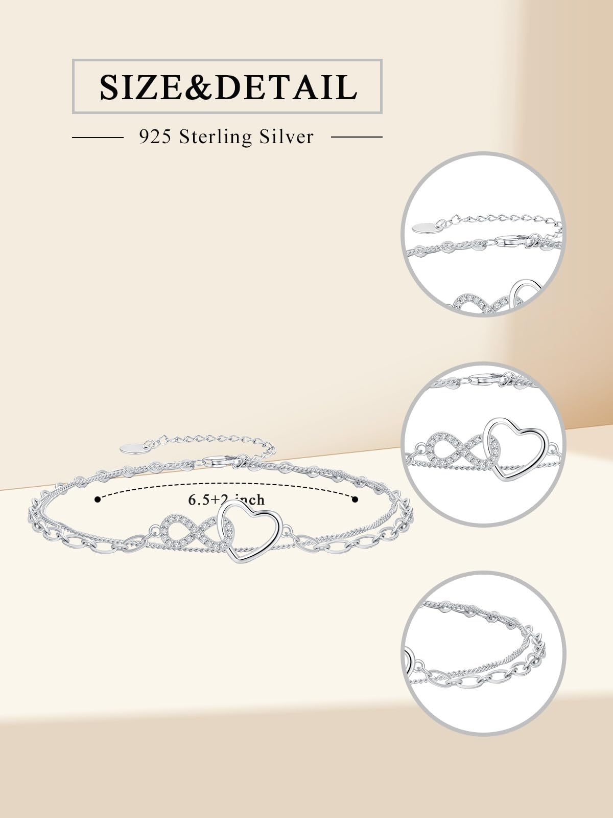 TOUPOP Pulseras de plata de ley 925 para mujer, pulsera de cadena ajustable, tobillera, regalos de cumpleaños para ella, joyas, regalos de Navidad para mamá, adolescentes y niñas
