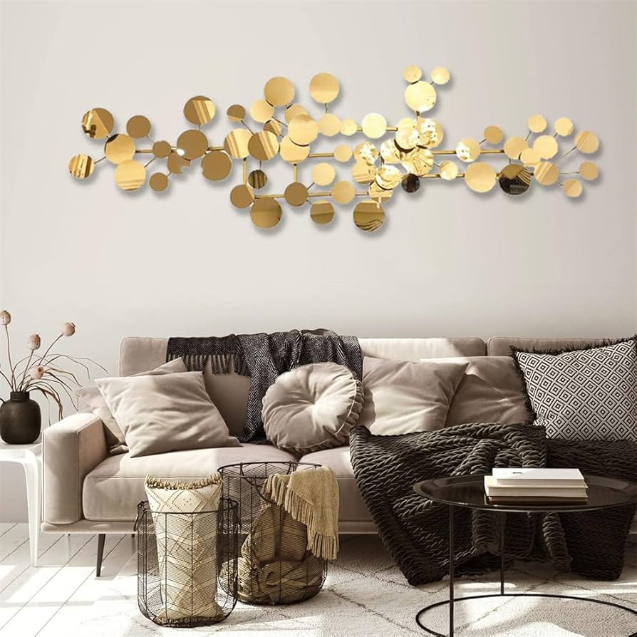 Amazon.co.jp: 抽象的な幾何学的な円形の金属壁アート装飾、リビング