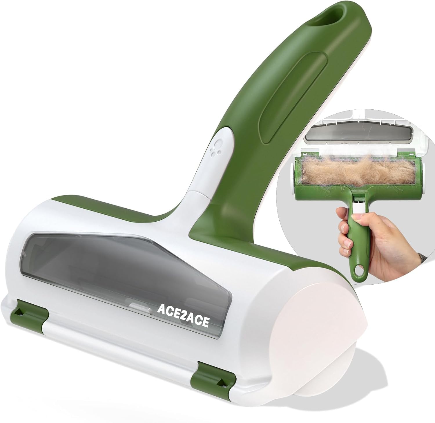 ACE2ACE Spazzola Togli Peli Animali, Spazzola Leva Peli Cane Gatto Animali | Rimuovi e Raccogli Peli Animali, Riutilizzabile Rullo Levapelucchi Autopulente per Letto Tappeti Divani Vestiti Verdeoliva