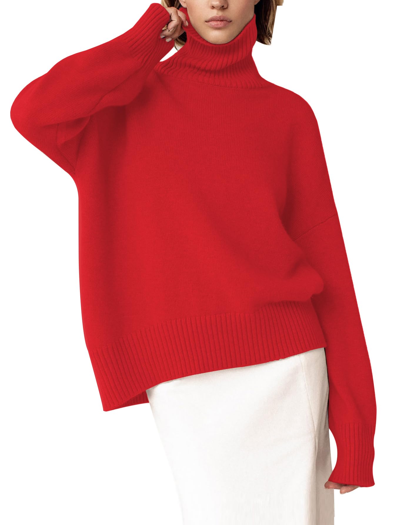 YKR Women's Turtleneck Sweater Chunky Long Sleeve Knitted Pullover High Low Hem Trendy 2026 Fall Winter Basic Jumper Top