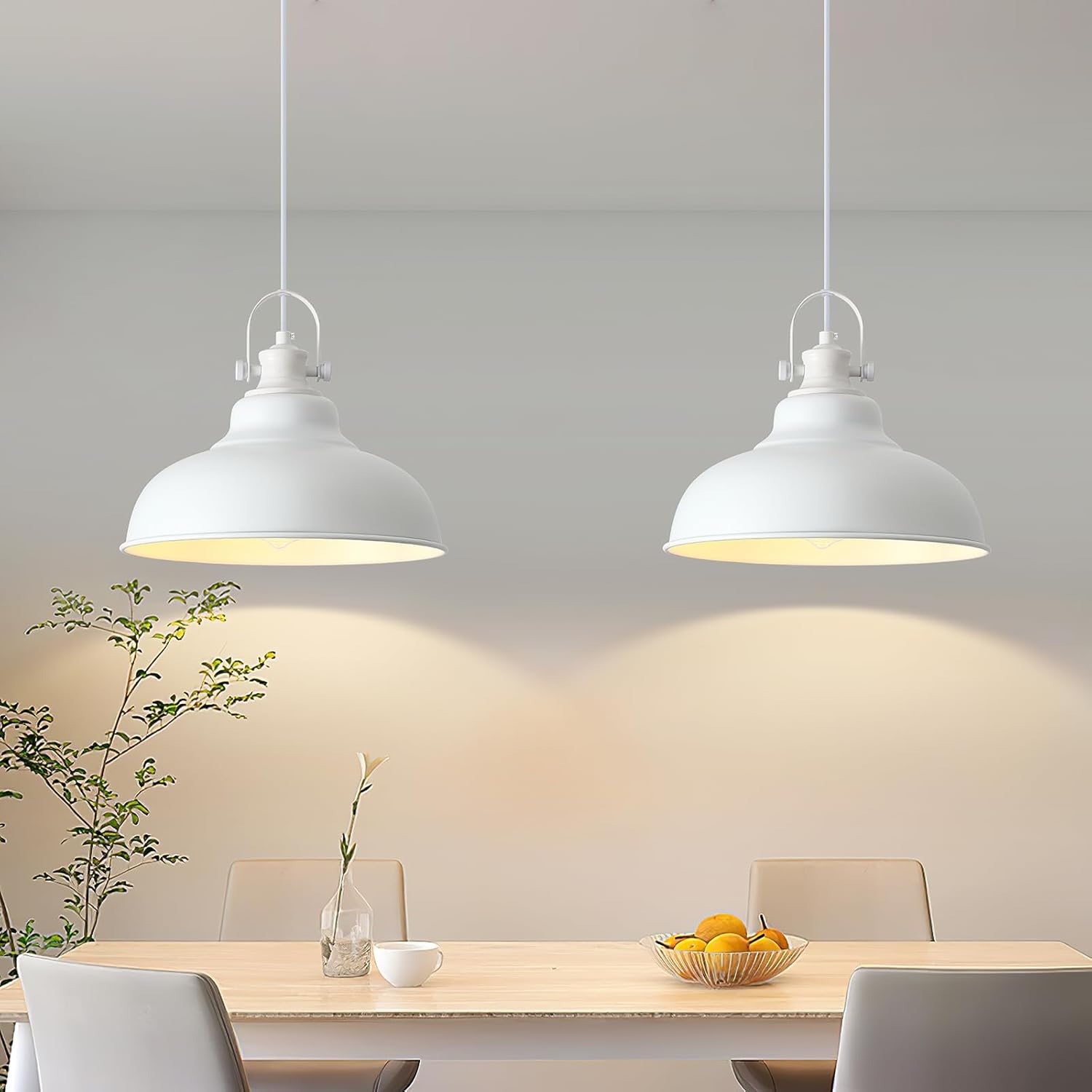 White Pendant Lights Kitchen Island, 2 Pack Kitchen Island Lighting, Farmhouse Pendant Light Fixtures (11.41" W), Island Pendant Light for Kitchen, Dining Room, Bedroom