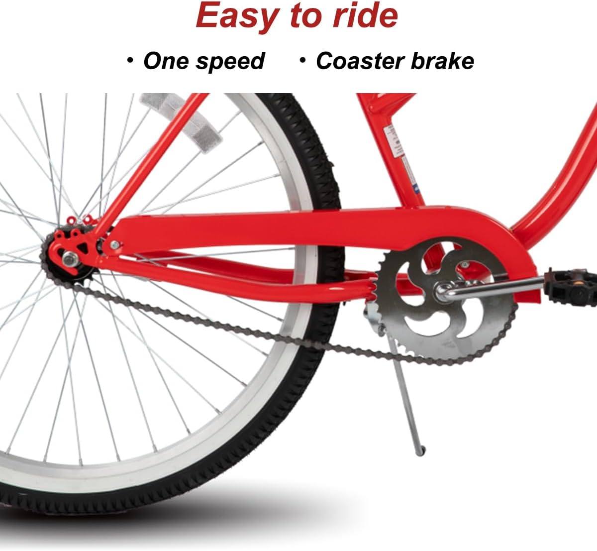 Hiland Beach Cruiser Bike for Adults, 24 26 inch Step-Through Frame Womens Bicycle, Single Speed City Bike Commuter Bicycle for Women, Rear Coaster Brakes, Black Blue Red