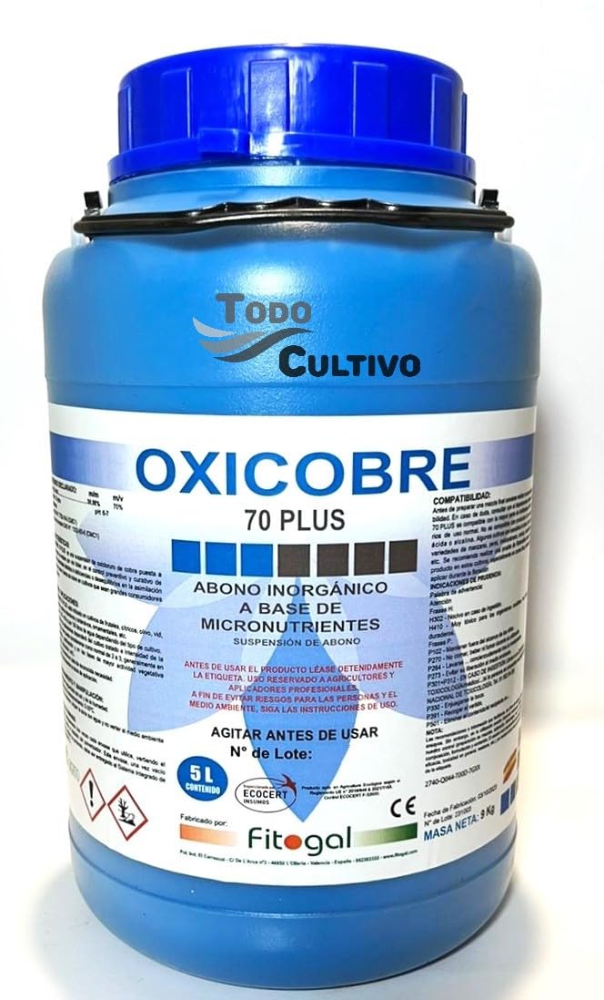 Oxicloruro de cobre 70% en 5 litros. Cobre liquido de color azul para tratamientos foliares