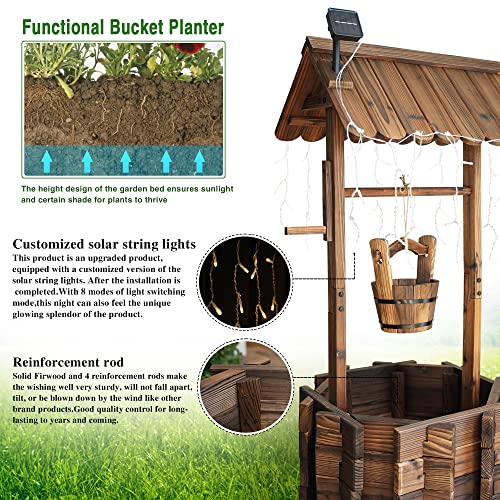 Notume Wooden Wishing Wells For Outdoors With Solar Light Strip, Wishing Well Planters Also Add Splendor To Your Yard At Nightt, Brown #TOP3