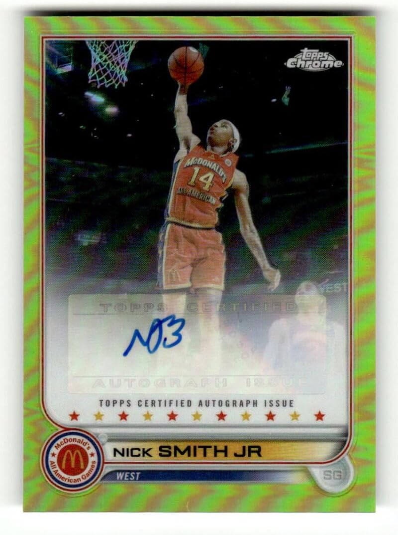 2022 Topps Chrome McDonald's All-American Autograph Yellow Refractor #CA-NS Nick Smith Jr RC AUTO 27/75 Basketball Trading Card Hornets