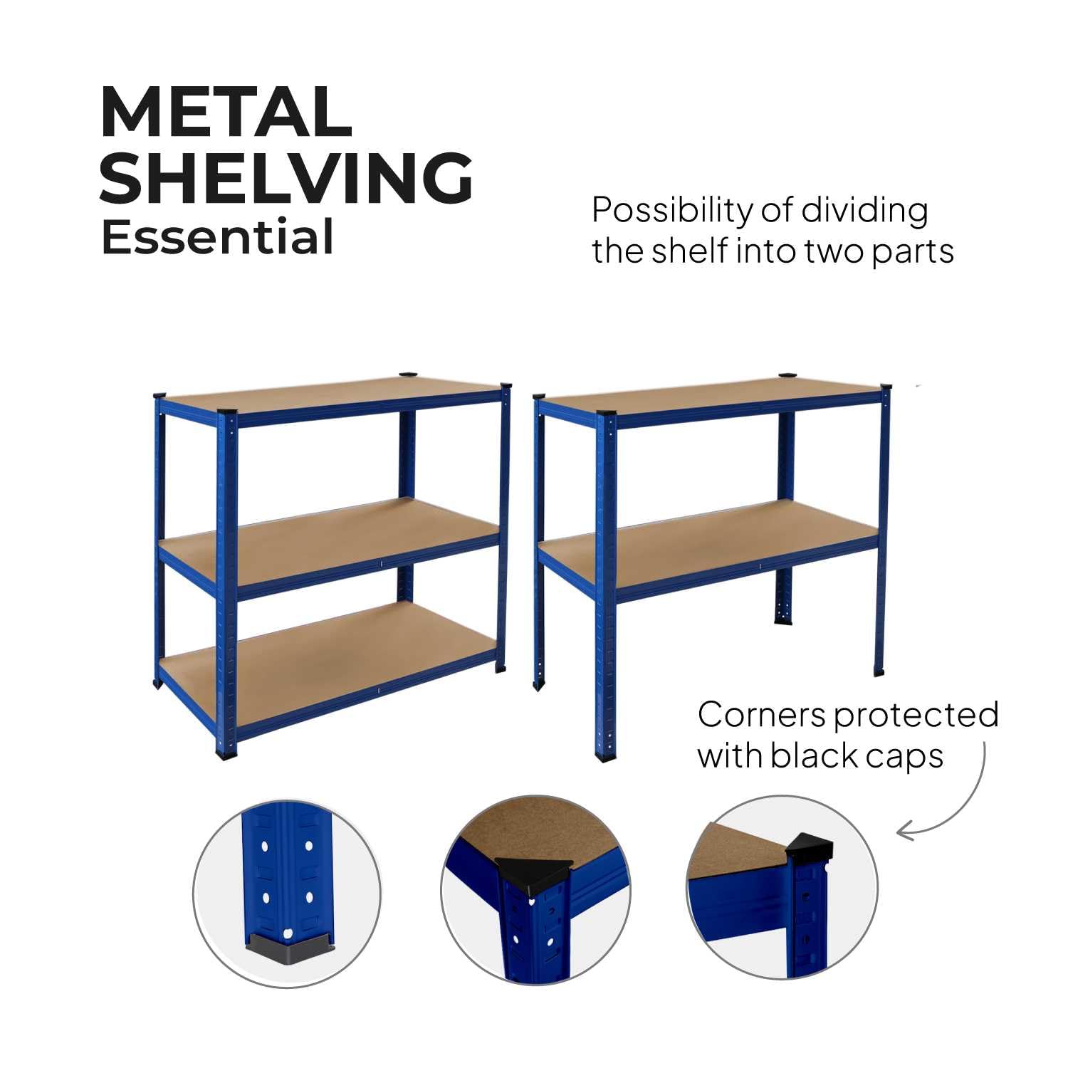 OcioDual Estanteria Metalica Azul Essential, Estanteria Almacenaje Trastero, 180x90x40cm, Estante Cocina, Estanterias Almacenaje Trastero, Estanterias Metalicas Sin Tornillos
