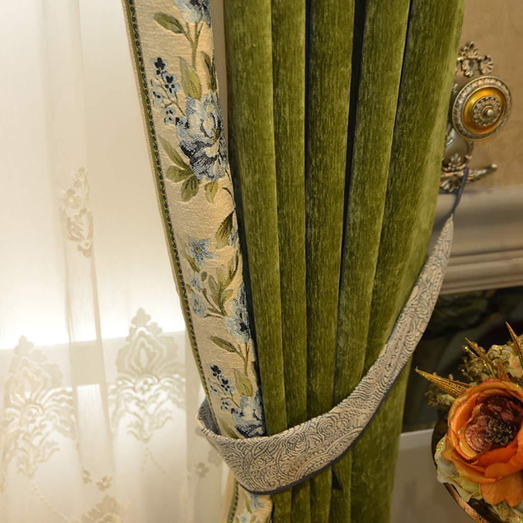 XUEPING curtain, Nordic Postmodern Chinese style Living room curtain Finished product Chenille Bedroom curtain Full shading Sound insulation Shade Floor curtain green (Size : W180×H230)