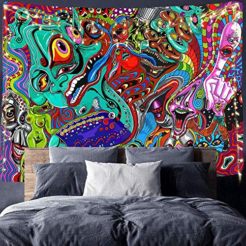 Hexagram Trippy Tapestry Psychedelic Abstract Monster Tapestry Wall Hanging Bohemian Arabesque Wall Art Fantasy Magical Fractal Wall Tapestry Home Decor #TOP1