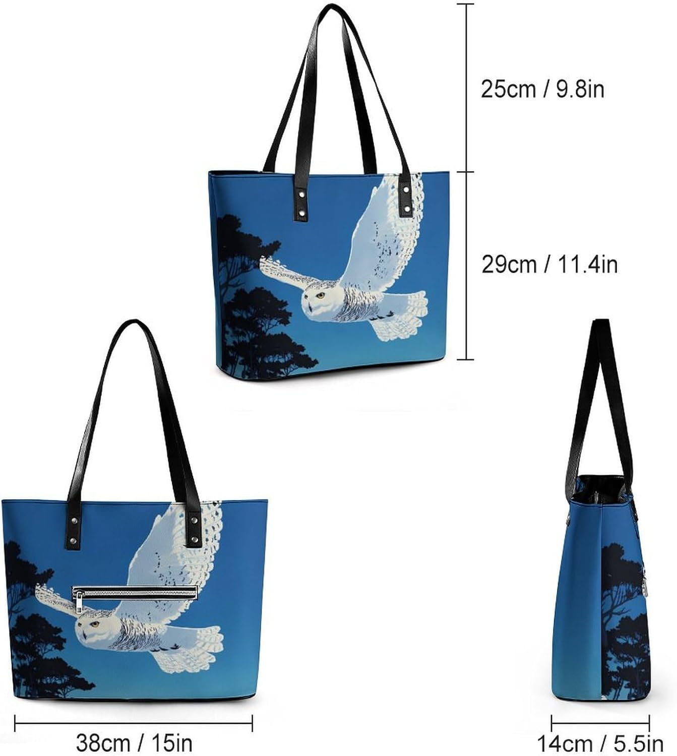 Flying Snowy Owl Women's Satchel Handbags Tote Shoulder Bag Purses for Travel Shopping Work