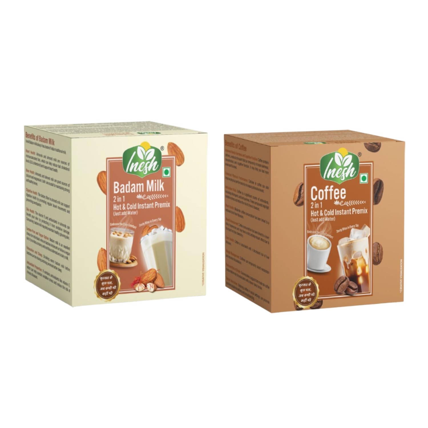 Inesh Badam Milk & Coffee 2 in 1 Hot & Cold instant premix set of 2 Total 20 Sachets (300 gm)-image-11