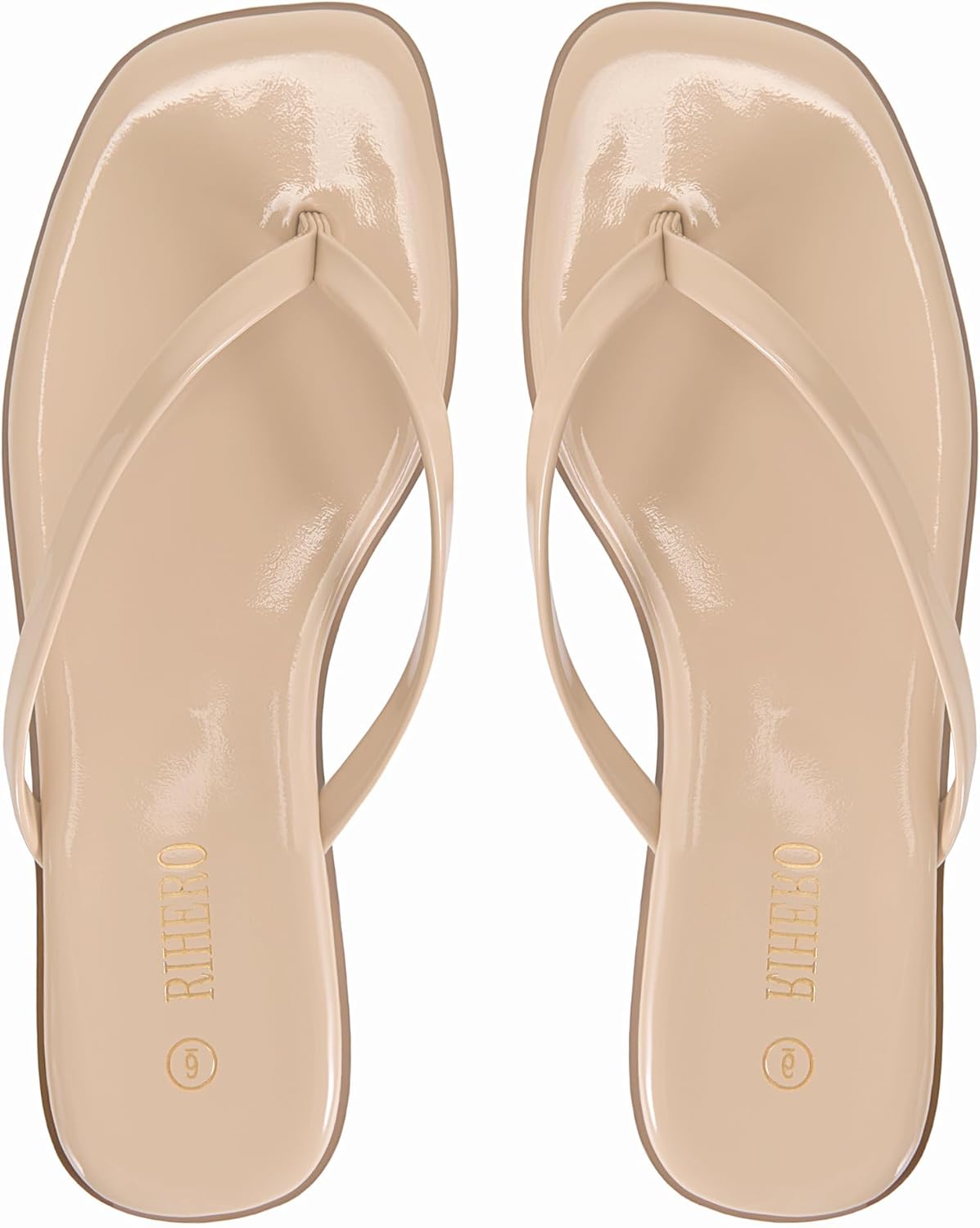 Rihero Flip Flops for Women Comfortable Square Toe Beach Sandals Slip On Leather Thong Flat Sandals Dressy - Image 5