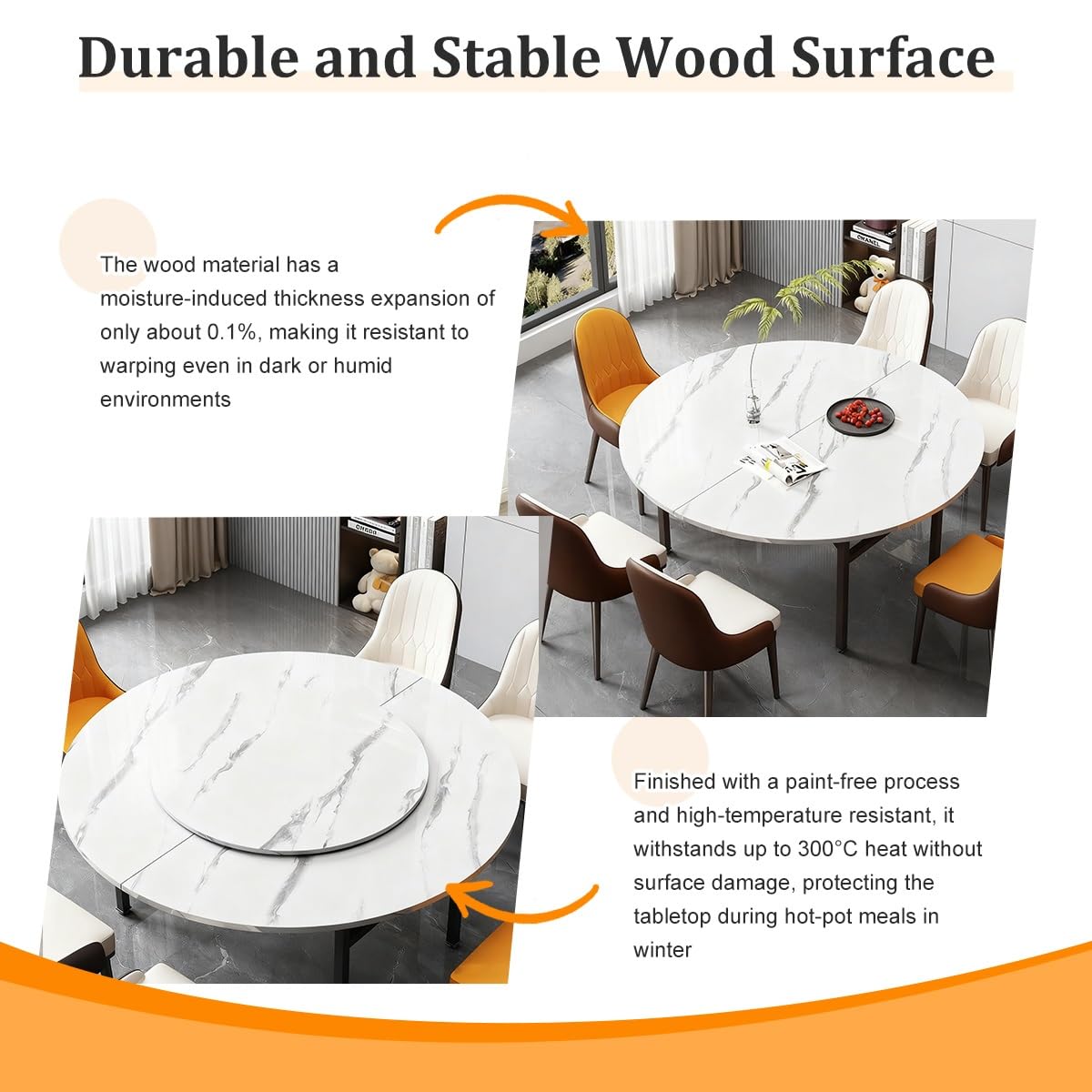 Thick Wood Catering Banquet Party Tables,Replacement Top Only,4-Fold Foldable Round Table Top,47-79" Diameter,Large Foldable Round Tabletop Extender,Table Tops Replacement(Brown,140cm/55in)
