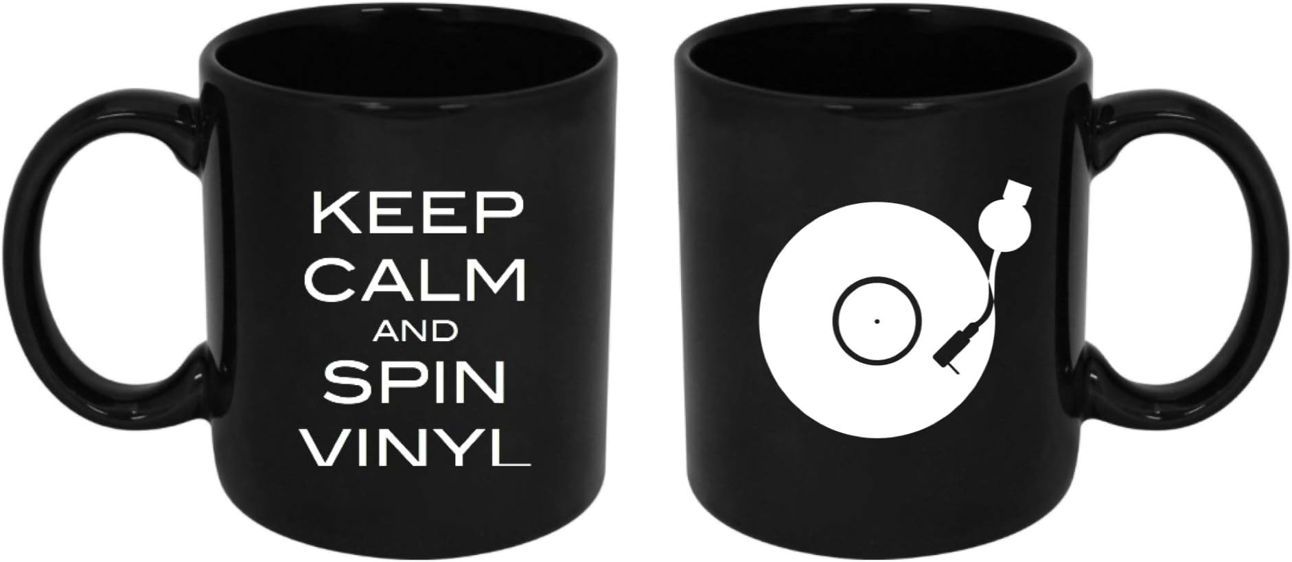 Keep Calm and Spin Vinyl Ceramic Coffee Mug, 11 OZ - Funny Inspirational and Motivational Novelty Hot Chocolate Drinking Cups - Dishwasher & Microwave Safe - Great DJ and Music Lovers Gift