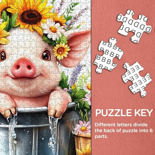 Rompecabezas de flores para adultos 1000 piezas, Larkipuzz rompecabezas de cerdito lindo con tema artístico de flores y plantas coloridas, desafiante para adultos miniatura 4