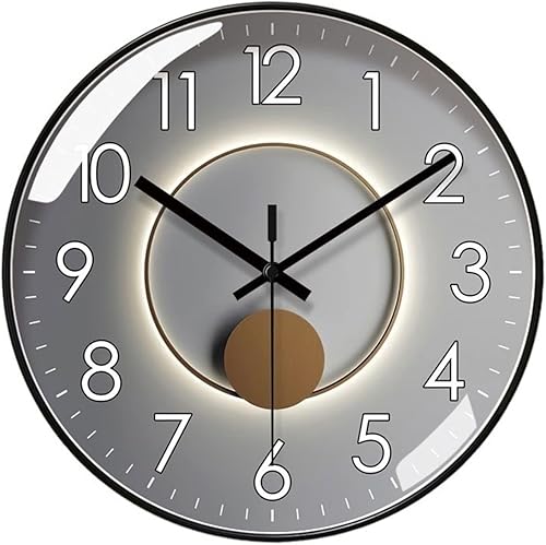 HASMI Reloj para sala de estar, reloj de cuarzo, luz de moda, reloj de pared silencioso de lujo, reloj digital circular simple de 9.8 in11.8 in13.8
