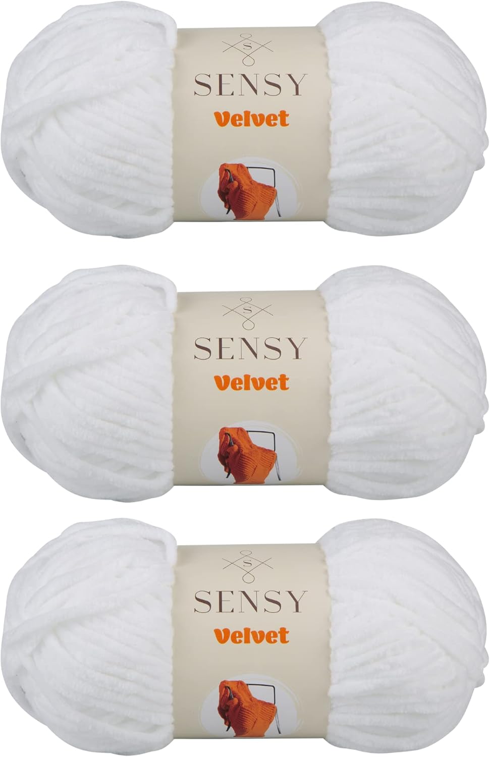 3 Skeins of Sensy Velvet Yarn for Crocheting, Baby Blanket