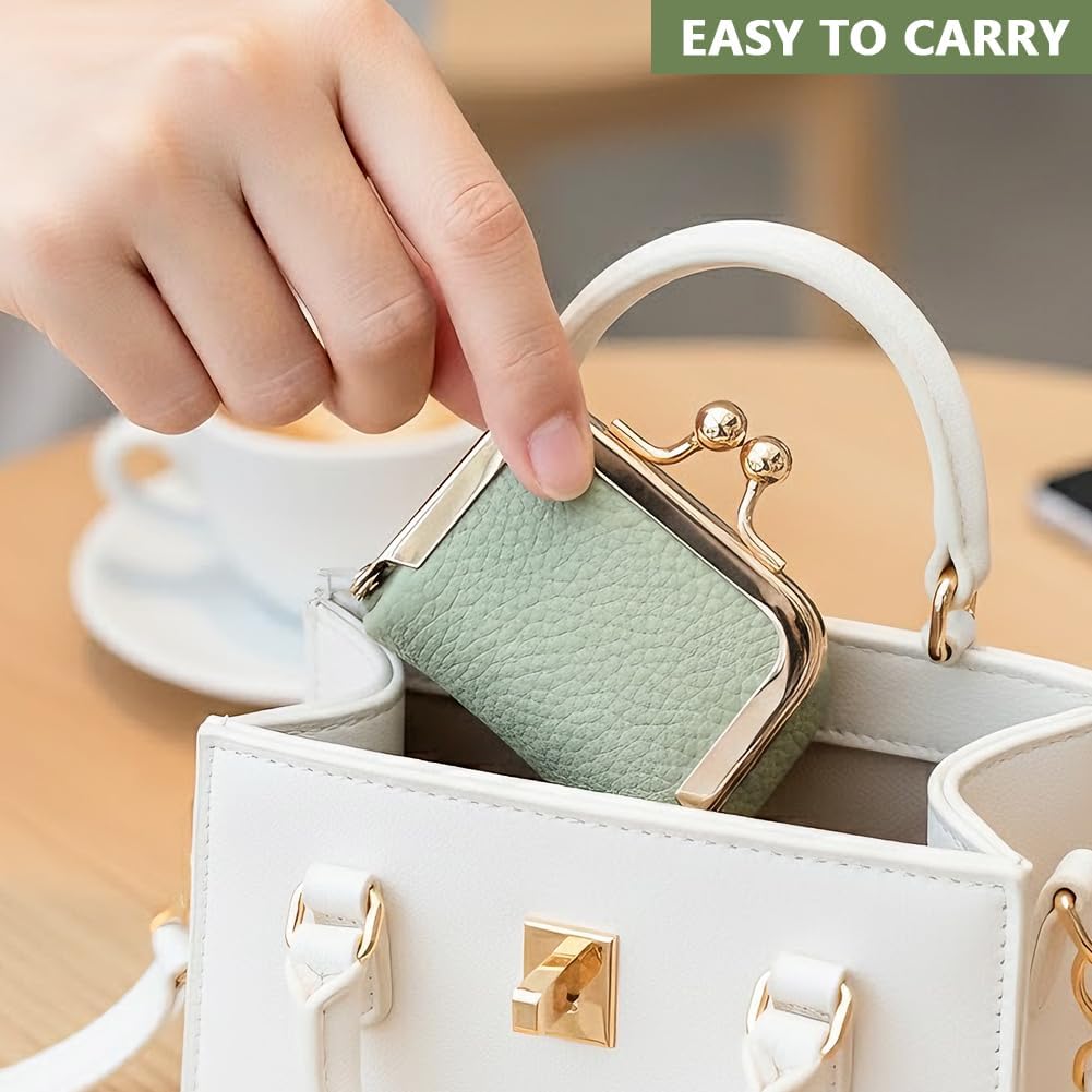Mini Jewelry Travel Case, Portable Vintage-inspired Small Travel Jewelry Case with Kiss Lock, Leather Mini Coin Purse for Women for Earrings, Rings, Necklace, Bracelet, Coin (COLOR:Green)