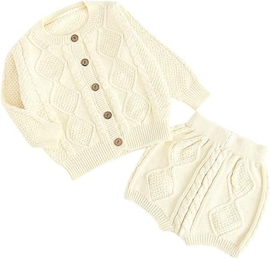 Amazon.com: Conjunto de ropa de 2 piezas para bebés y niñas recién nacidos,  lindo suéter de punto de manga larga + pantalones cortos : Ropa, Zapatos y  Joyería