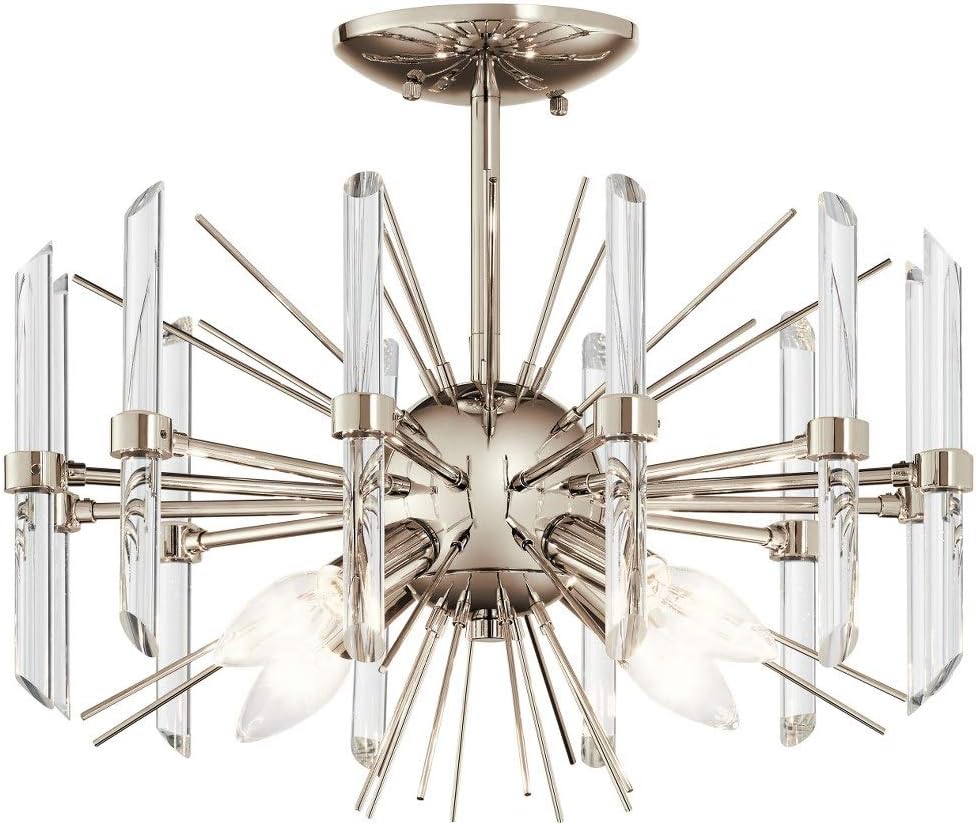 KICHLER Eris 12.75" 4 Light Semi Flush Light with Optical Crystal in Polished Nickel