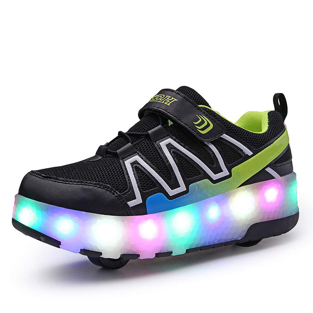 LIANGZHI USB Rechargeable Double Roller Shoes LED Light Up Wheely Shoes Wheeled Sneaker Shoes with Comfortable Mesh Surface Thanksgiving Christmas Day Best Gift