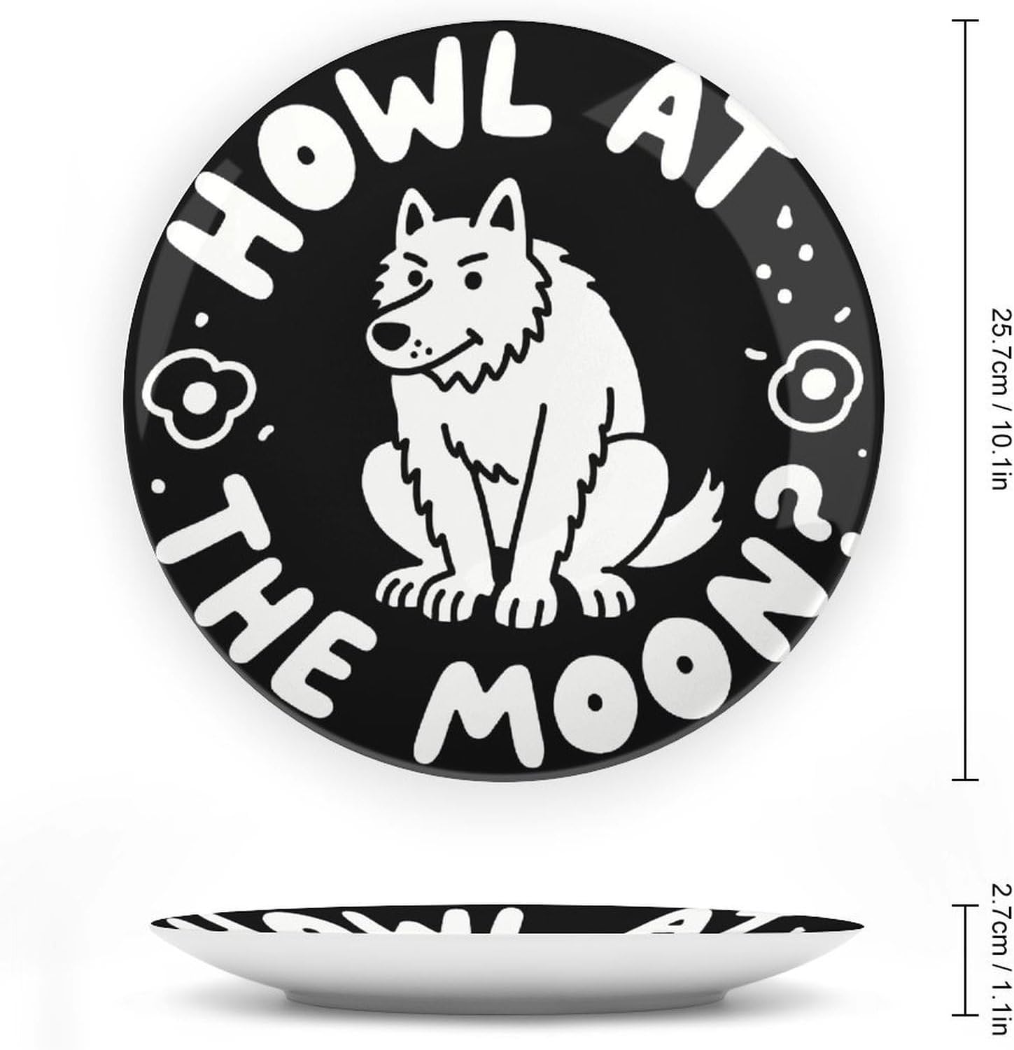 Funny Wolf Decorative Ceramic Plate Personalized Bone China Decorative Plate Round Porcelain Plates with Display Stand Cabinet Display Plates for Home Decor 10inch