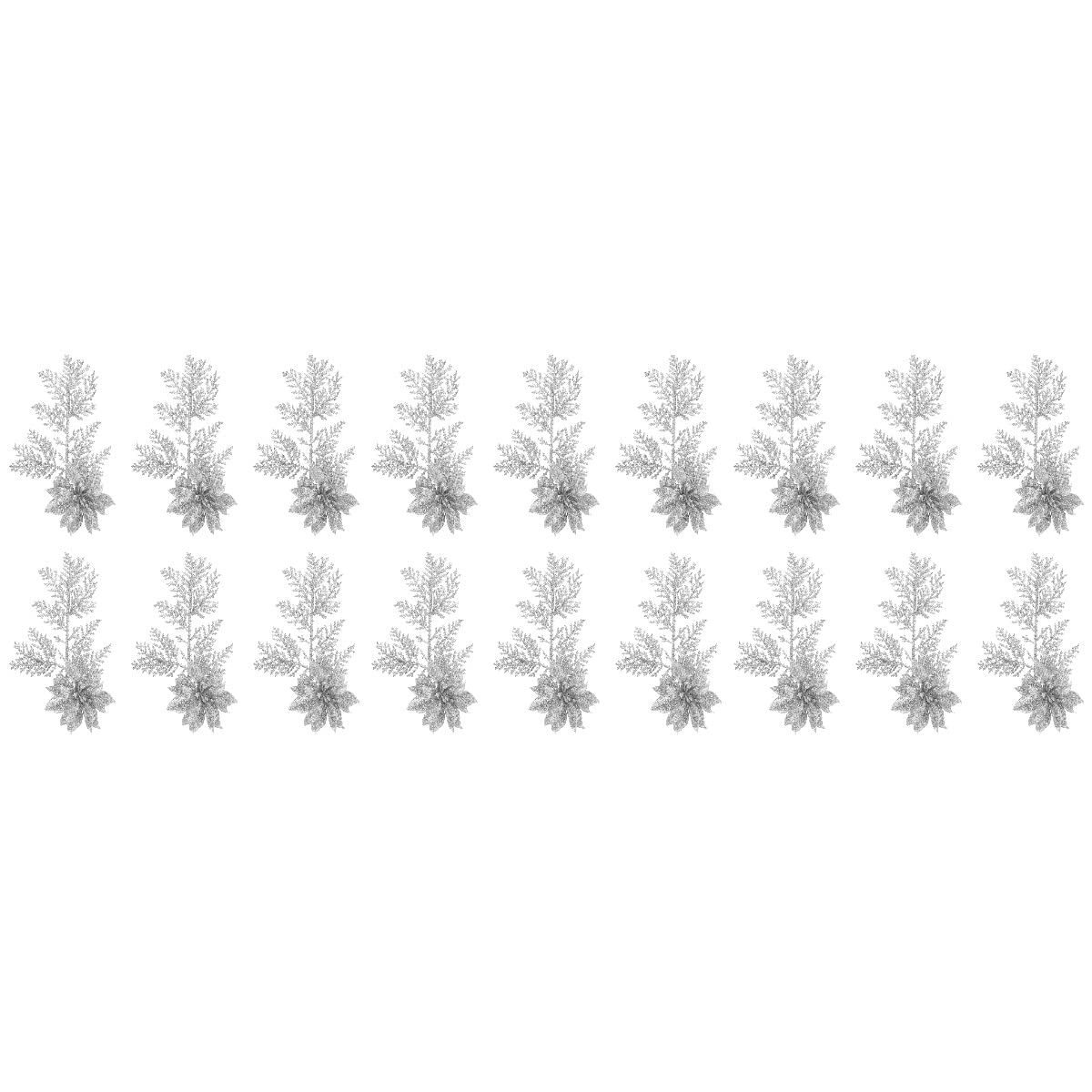 jojofuny Ornamente Krippendekoration 18 Stücke Künstliche Weihnachtsblumen Glitter Poinsettia Plektren Kiefer Zweige mit Clip for Christmas Crafts Party Festliche Wohnkultur
