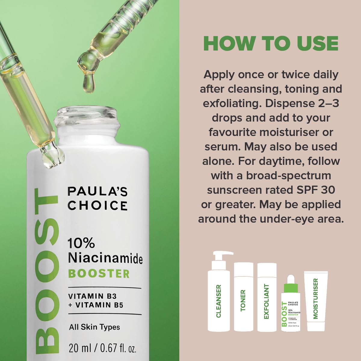Paula's Choice 10% Niacinamid BOOSTER Serum do twarzy - Redukuje powiększone pory, brązowe plamy i niedoskonałości - z alantoiną - Wszystkie rodzaje skóry - 20 ml