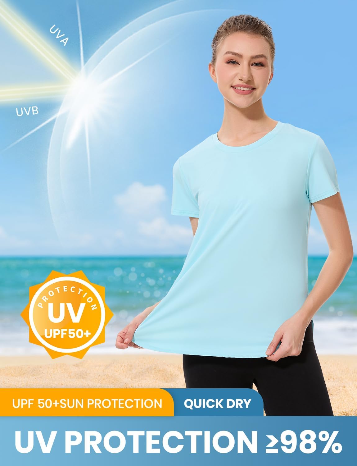 Star Vibe Women's Quick-Dry Short Sleeve Workout T-Shirt UPF 50+ Sun Protection Athletic Top for Yoga Gym Running 4 Pack - Image 3