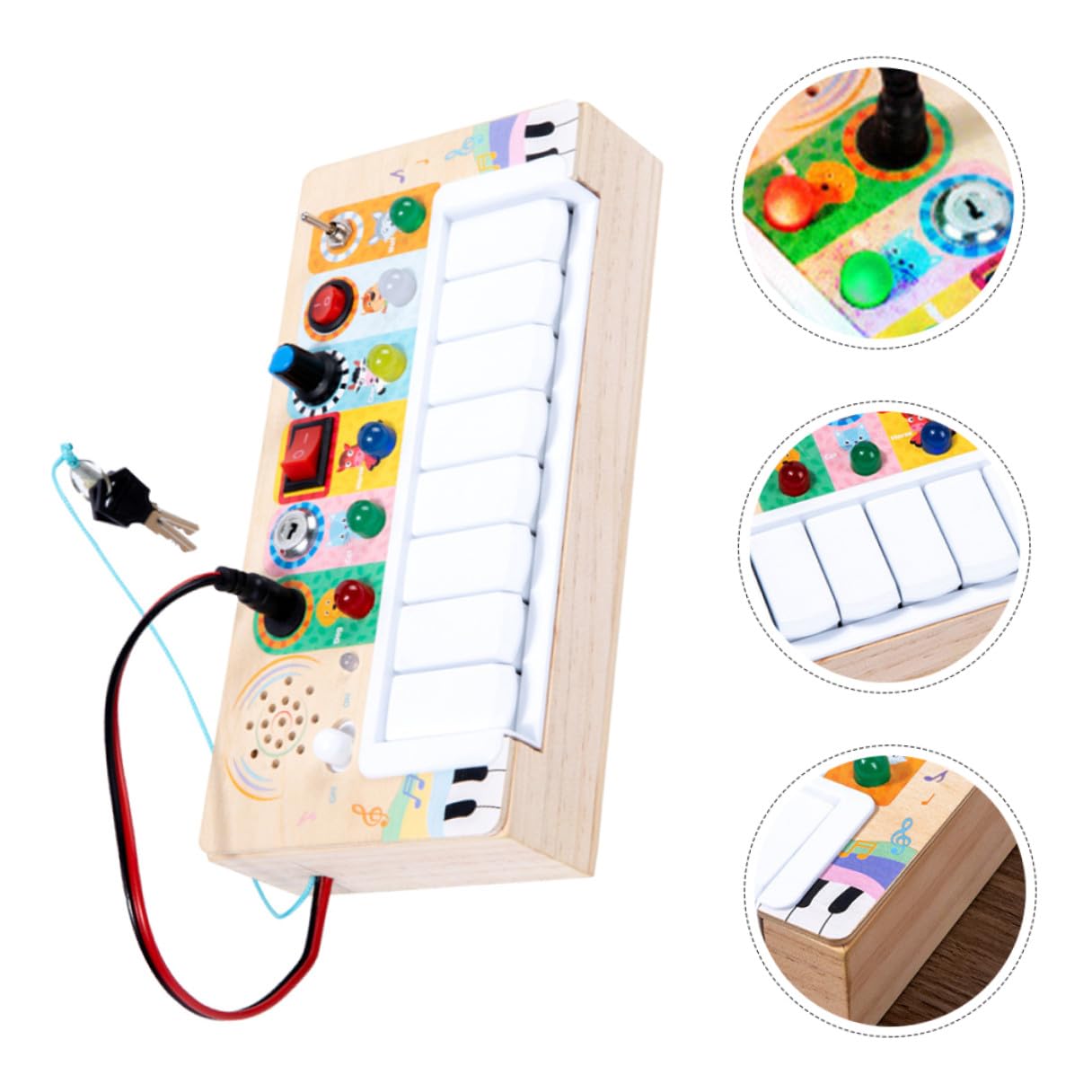 Juguete Musical Madera Luces LED Tablero de Actividades Educativo Juguete Eléctrico Compacto Hogar Desarrollo de Motricidad Fina y Coordinación Mano-Ojo