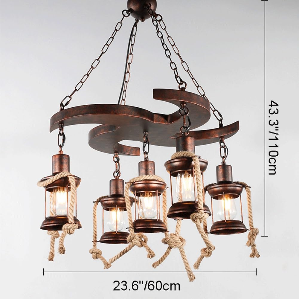 Żyrandol w stylu retro 5-7 głowic z przezroczystym szklanym kloszem Oprawa lampy wiszącej Przemysłowa lampa wisząca do salonu, kuchni, sypialni, jadalni i domu wiejskiego(5-Lights)