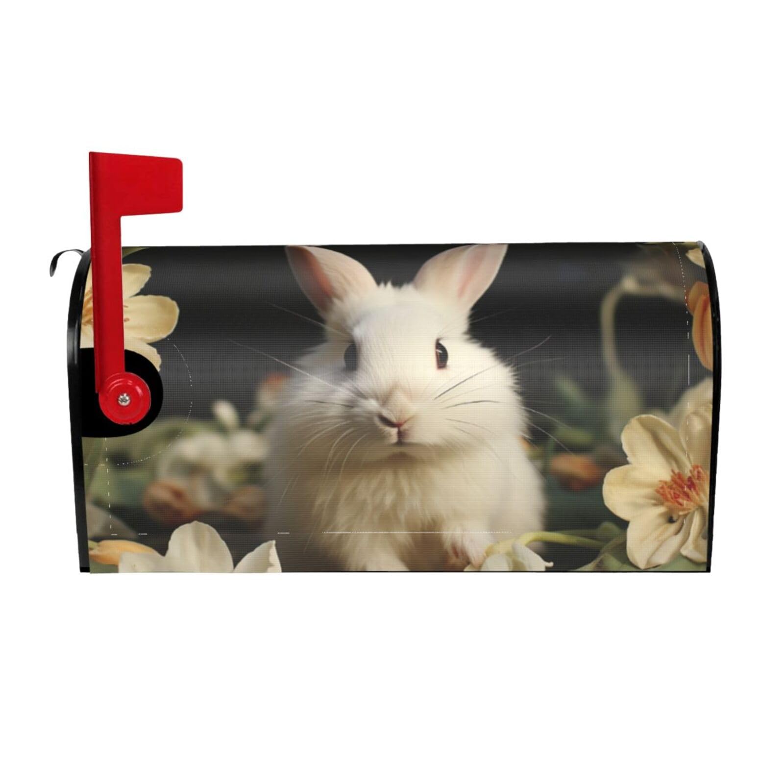White Rabbit and Lilies Mailbox Covers Magnetic Wraps Post Letter Box Cover Garden Home Decor 25.5x21 in