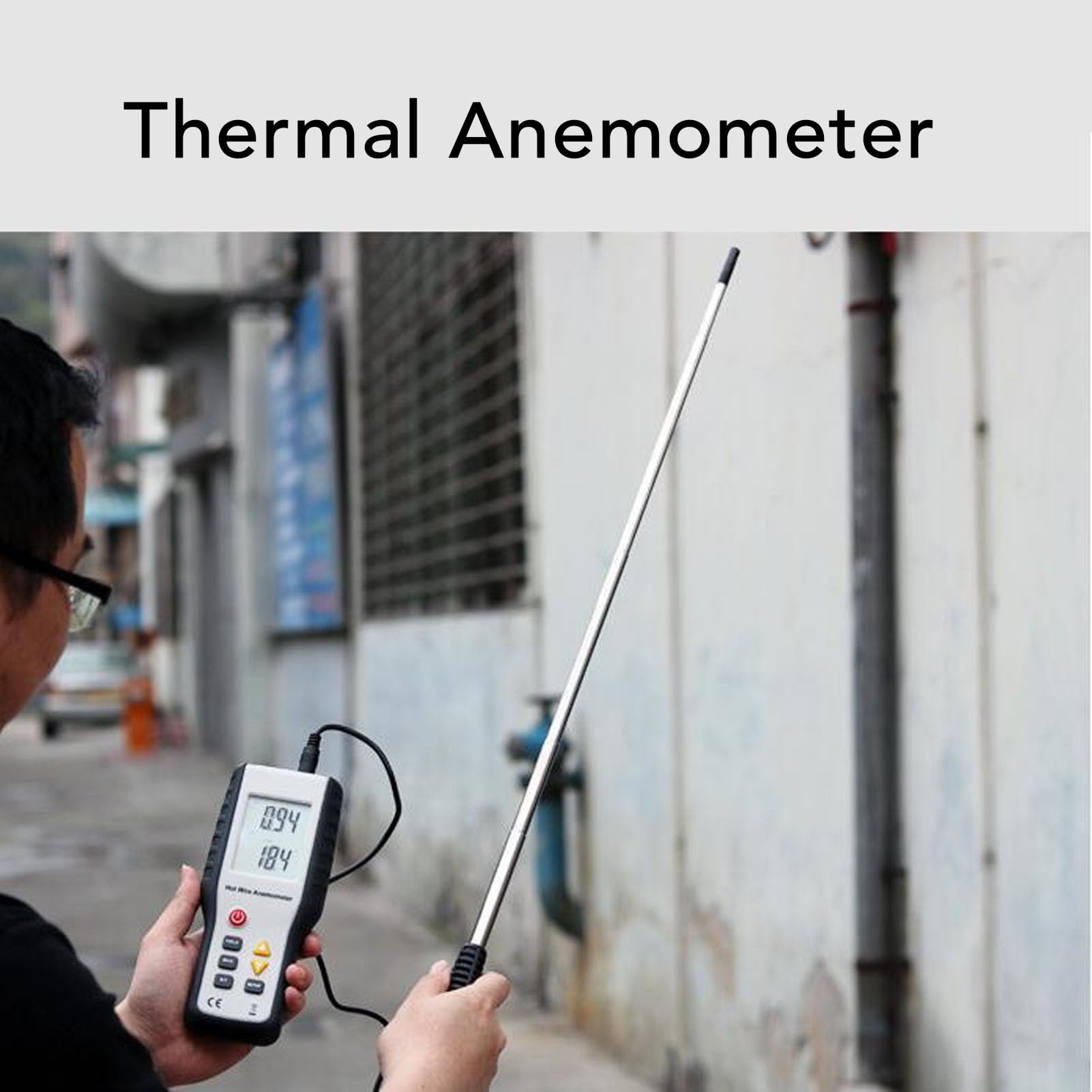 Anemómetro Térmico, Medidor Profesional de Velocidad del Viento con Sonda Extensible 1000mm, Pantalla LCD Grande, Mide CFM/CMM, 0.8s Muestreo para HVAC, Turbinas Eólicas