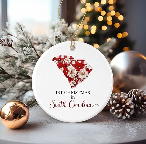 Adorno de 1 Navidad en Carolina del Sur, regalo de nuevo hogar en Carolina del Sur, regalo impreso en ambos lados del estado de Carolina del Sur Adorno de 1 Navidad en Carolina del Sur, regalo de nuevo hogar en Carolina del Sur, regalo impreso en ambos lados del estado de Carolina del Sur